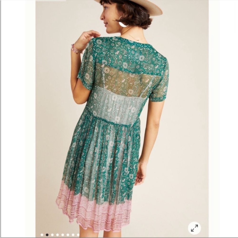 Anthropologie Maeve Adrian Dress Tunic Sheer with Slip Attached Size Small 💚🎀 - Picture 4 of 9